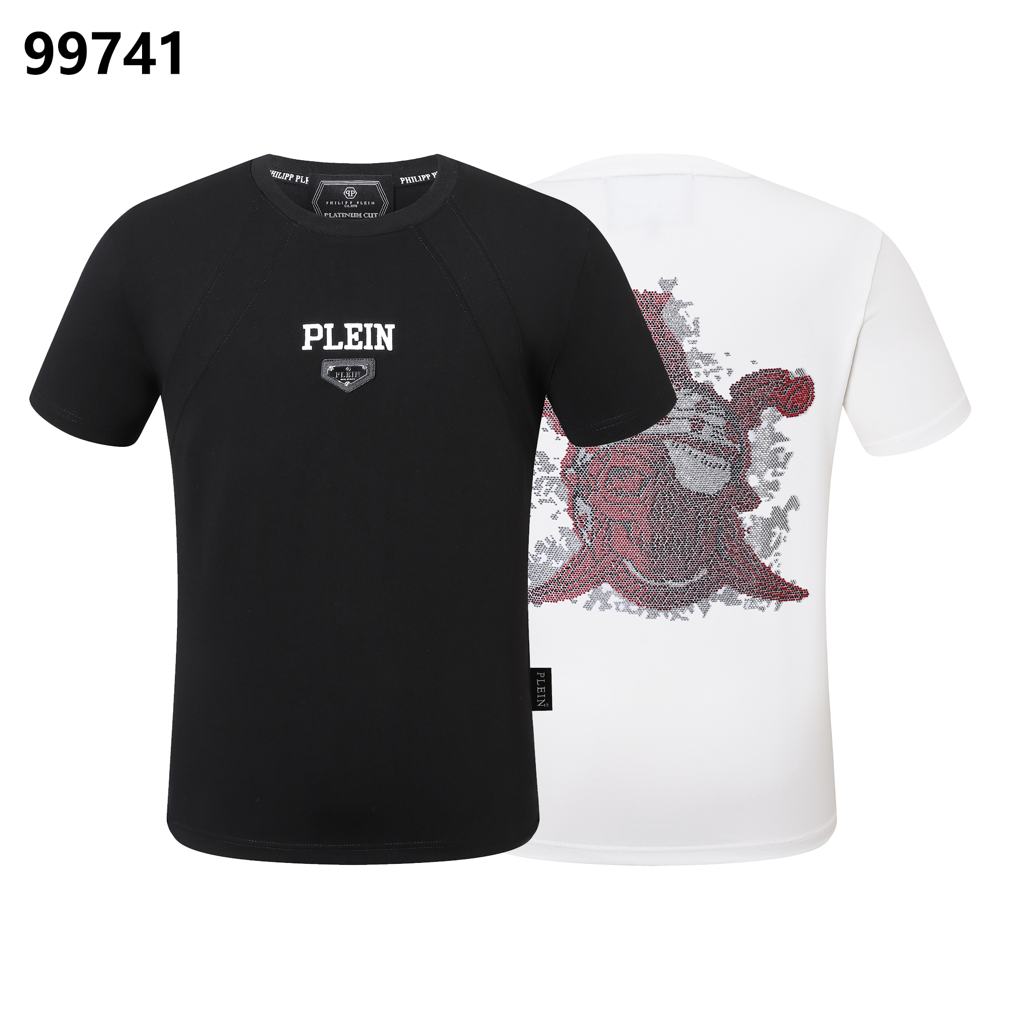 PHILIPP PLEIN Round-Neck T-Shirt with Red Skull Design