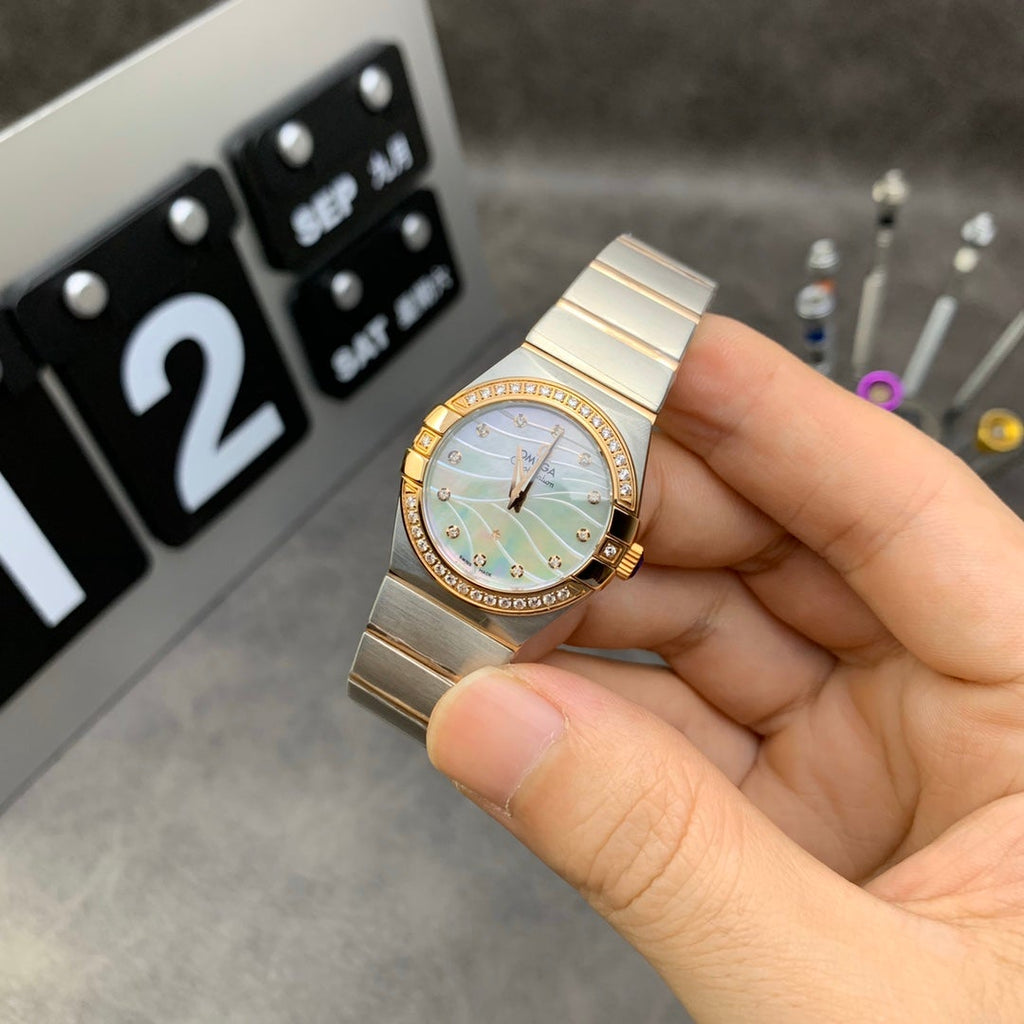 CONSTELLATION LADIES 27MM QUARTZ DIAMOND BEZEL MOTHER OF PEARL DIAL