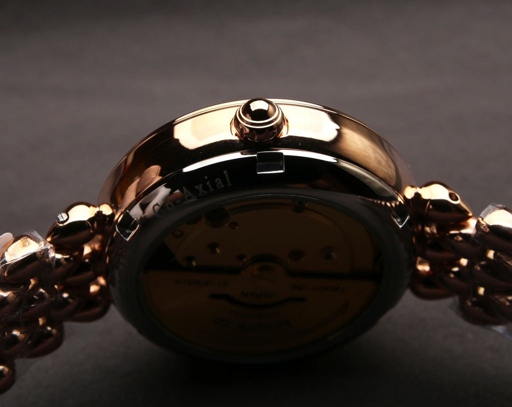 DEVILLE PRESTIGE 32MM ROSE GOLD DIAMOND BEZEL MOP DIAL