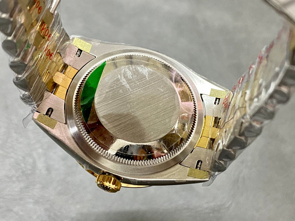 DATEJUST 36MM GOLD STEEL DIAMOND BEZEL GREEN DIAL