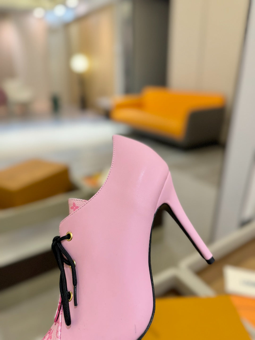 LV Ankle Boot 90mm Pink Calfskin Mix Cherry Blossom Monogram 504795