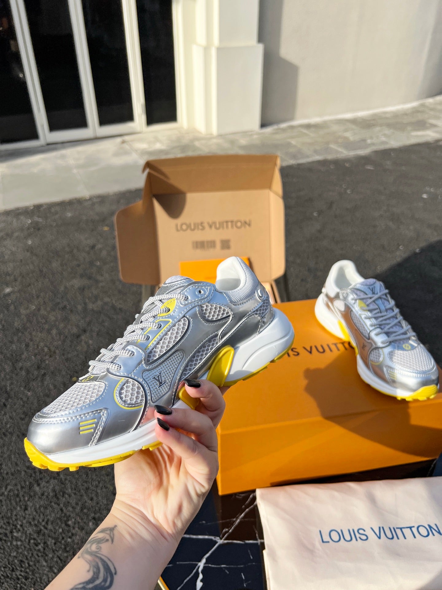 LV 26 Olympia Sneaker Yellow Silver Metallic in Fabric Mesh 600745 (Copy)