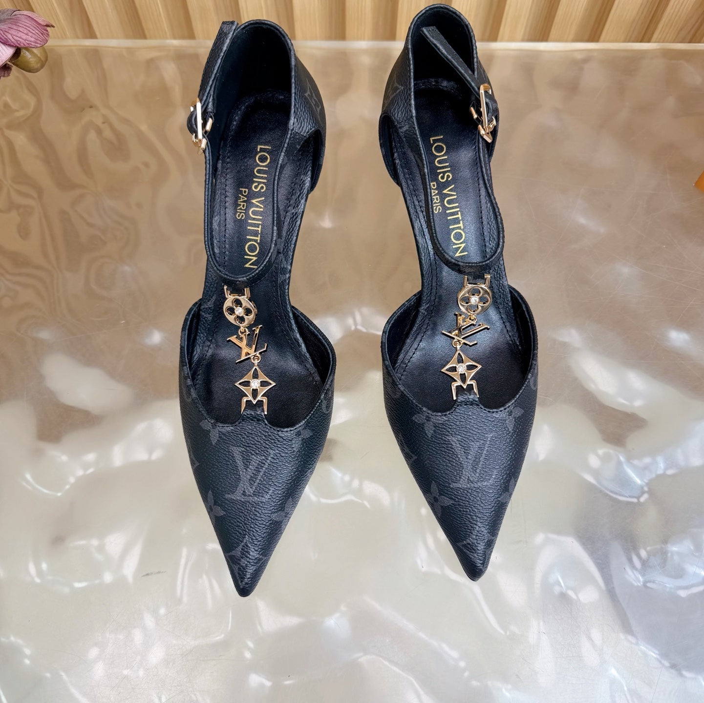 LV 6AM Slingback Pump 65 Black in Monogram Cowhide 703069