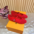 LV Romy Flat Ballerina Red in Crochet 703068