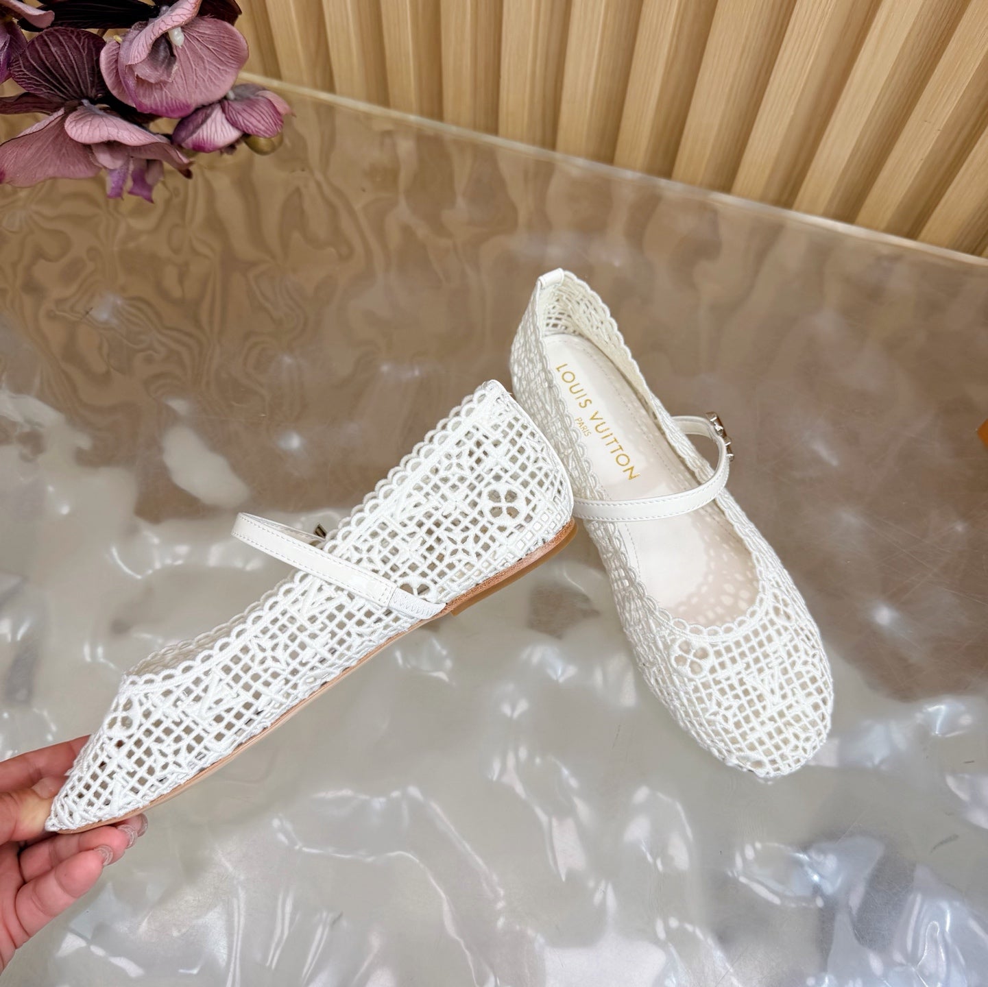LV Romy Flat Ballerina White in Crochet 703067