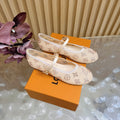 LV Romy Flat Ballerina Beige in Mesh with Rhinestones 703065