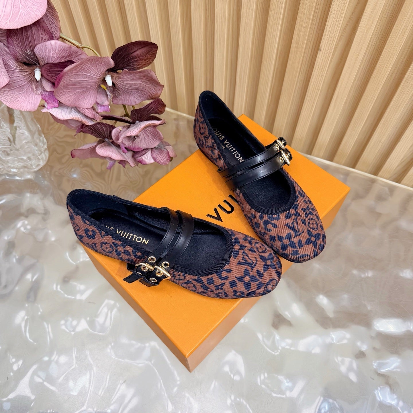 LV Romy Flat Ballerina Brown in Canvas 703061
