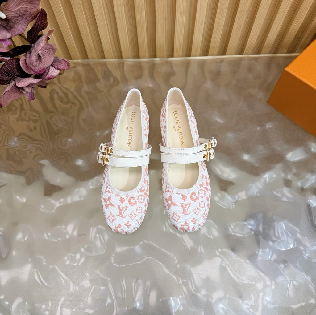 LV Romy Flat Ballerina White Light Pink in Canvas 703060