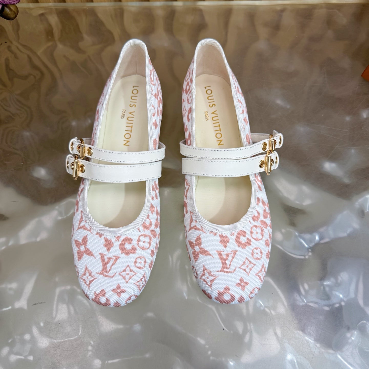 LV Romy Flat Ballerina White Light Pink in Canvas 703060