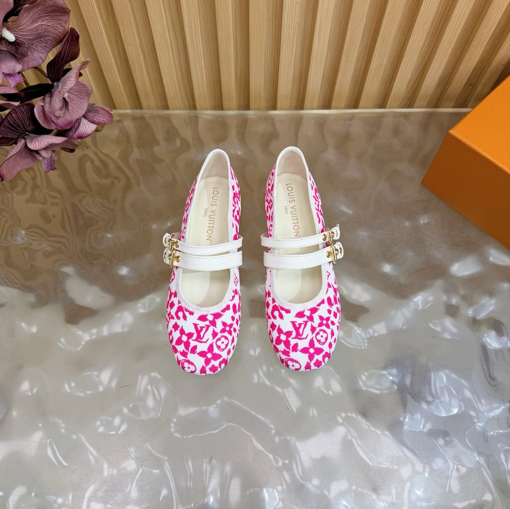 LV Romy Flat Ballerina White Pink in Canvas 703059