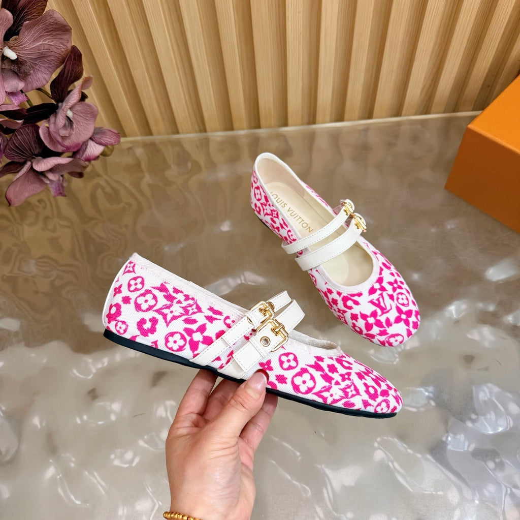 LV Romy Flat Ballerina White Pink in Canvas 703059