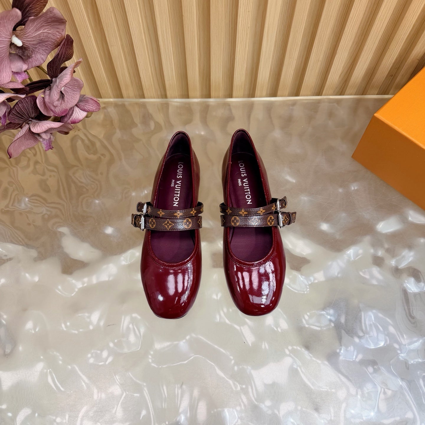 LV Romy Flat Ballerina Bordeaux Red in Patent Leather 703058