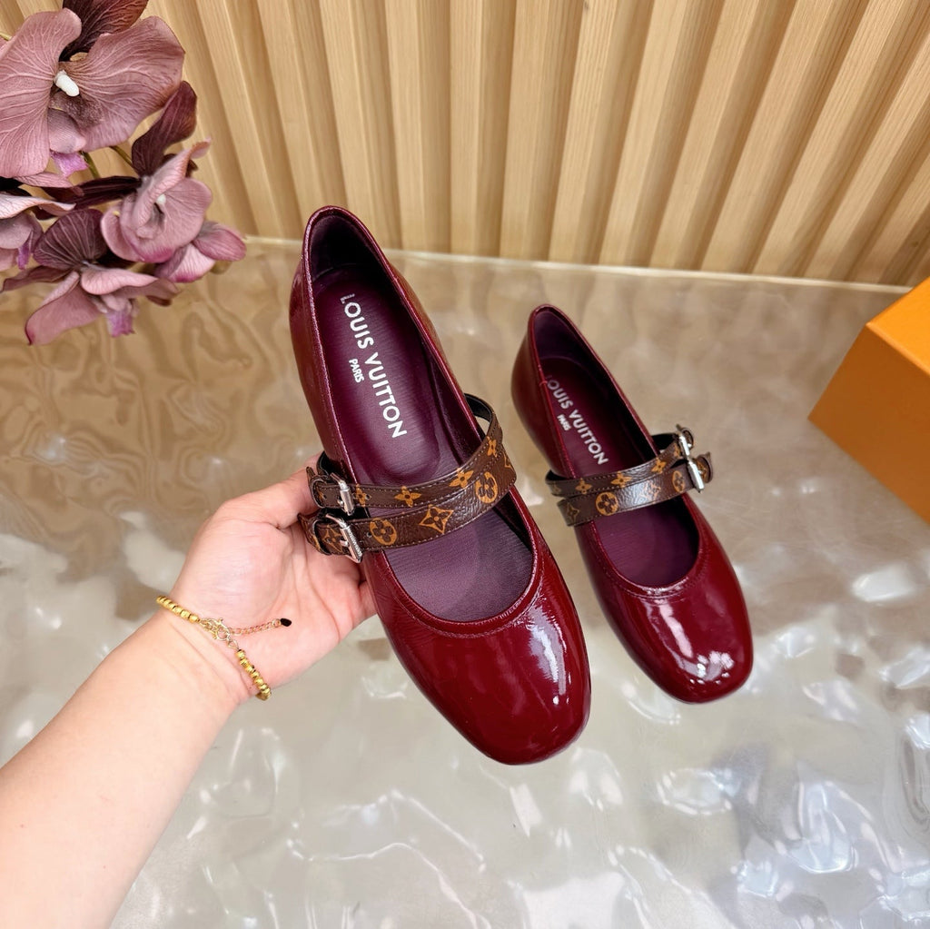 LV Romy Flat Ballerina Bordeaux Red in Patent Leather 703058