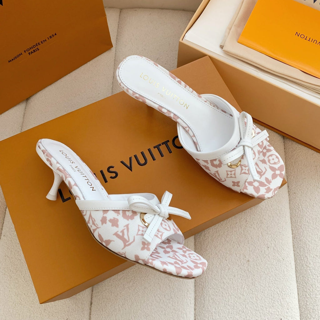 LV 26SS Single Kitten Heel Sandals 55 Light Pink in Cowhide 703053