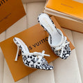 LV 26SS Single Kitten Heel Sandals 105 White Black in Cowhide 703046