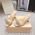 Mach & Mach 26 High Heels Crystal Sandals 95 Beige in Leather 722819