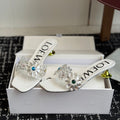 Loew Exquisite Rhinestone High-Heeled 50mm Sandals White in Leather 803525