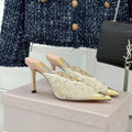 Jimmy Rhinestone Toe High-Heeled 10 Sandals Beige in Lace Metallic 803386