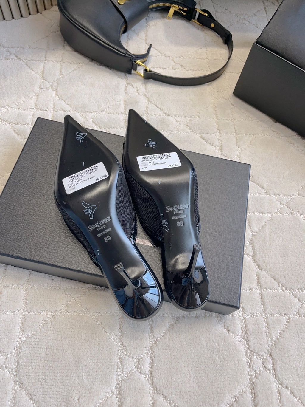 YSL Pointed-Toe Mesh Mule 75mm Black Cowhide & Mesh 851891