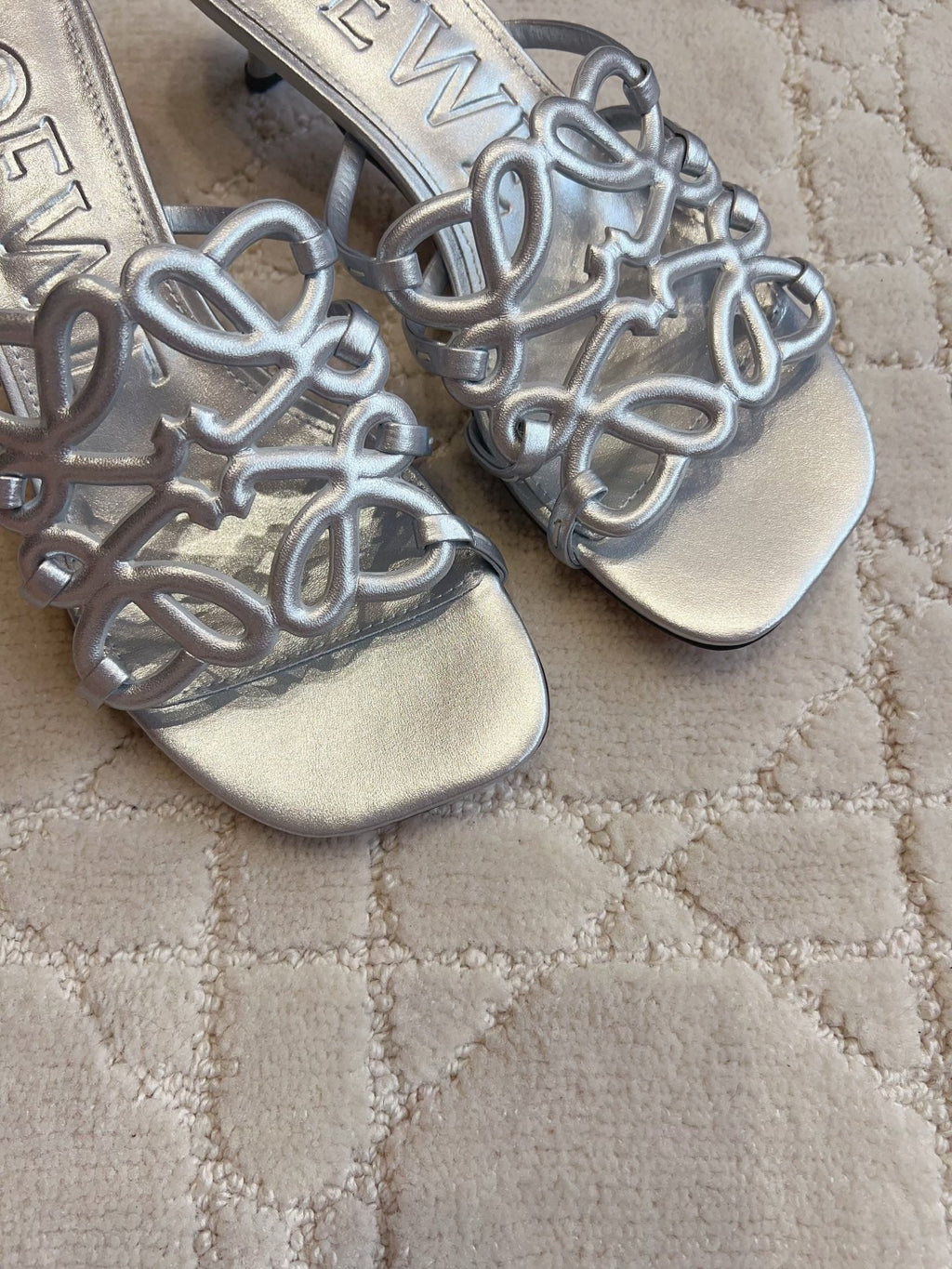 Loew Woven Square-Toe Sandals 3.5cm Silver Metallic Lambskin 851676