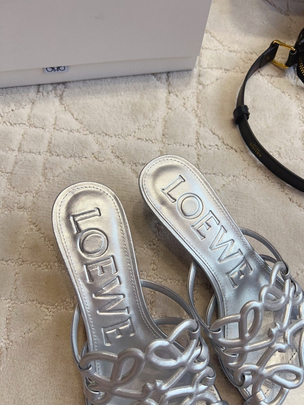 Loew Woven Square-Toe Sandals 3.5cm Silver Metallic Lambskin 851676