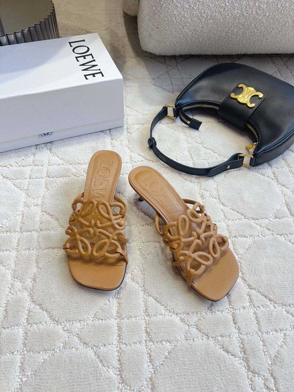 Loew Woven Square-Toe Sandals 3.5cm Brown Lambskin 851672
