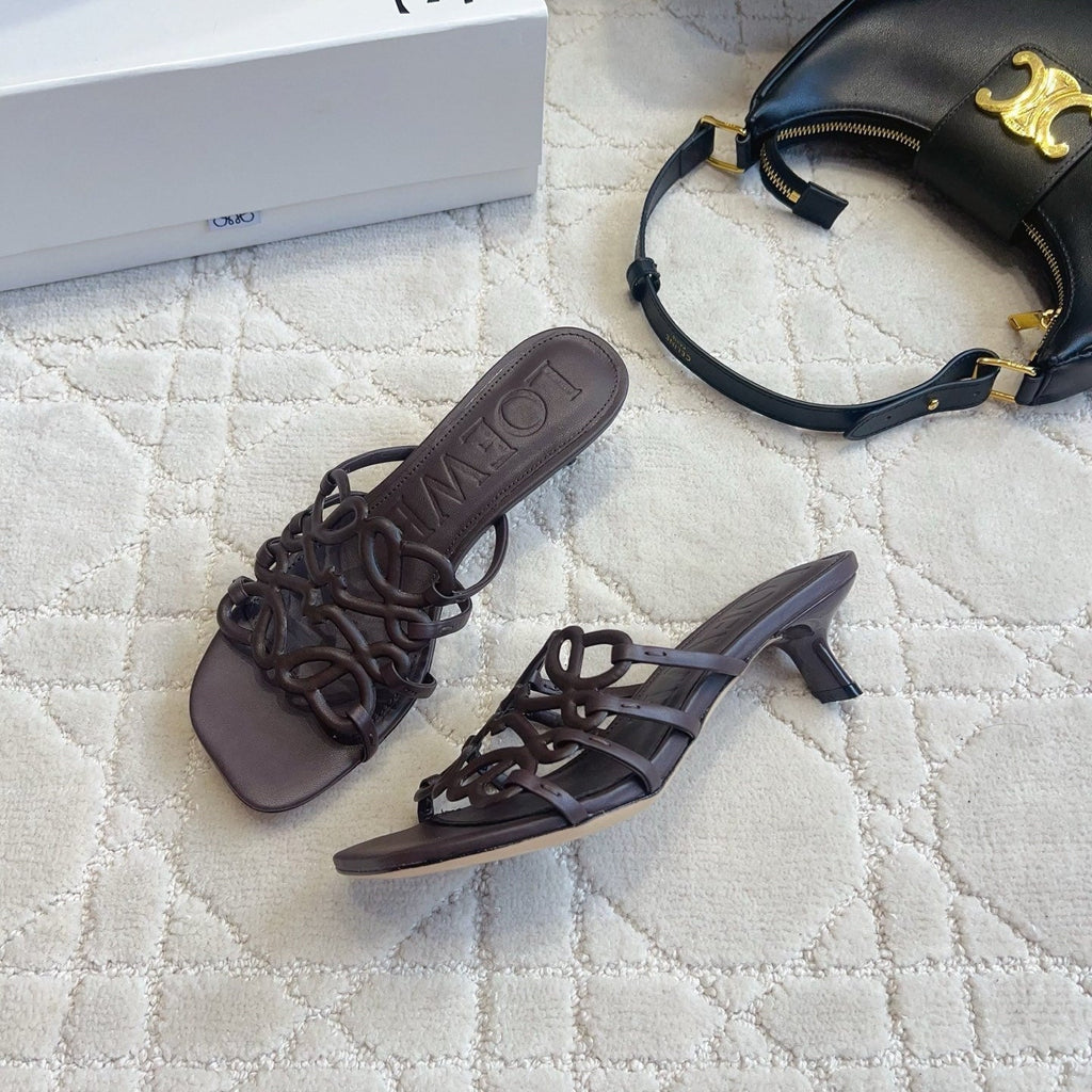 Loew Woven Square-Toe Sandals 3.5cm Deep Chocolate Lambskin 851670
