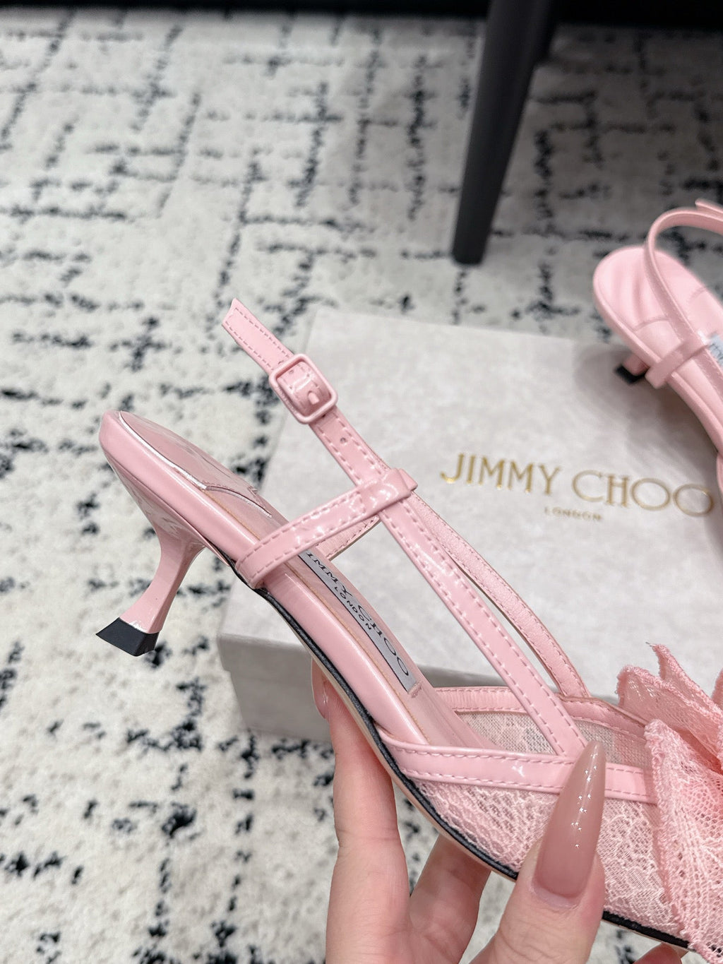 JC Mimmi Slingback Pumps Floral Appliqué 5.5cm Pink Lace 858431