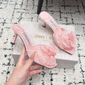 JC 26SS Floral Appliqué Mules 6.5cm Pink Lace 858428
