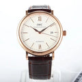IWC Portofino 40mm White Dial Pink Gold Case Brown Leather