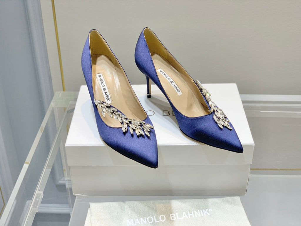 Manolo Women's Nadira Pumps 70 Blue Satin