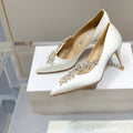 Manolo Wheat Ear Rhinestone High Heels Pumps White Silk Fabric 327453