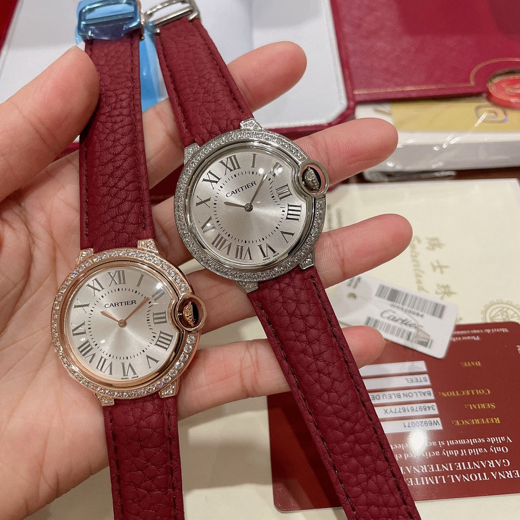 Cartier Ballon Bleu 36mm Diamond Leather