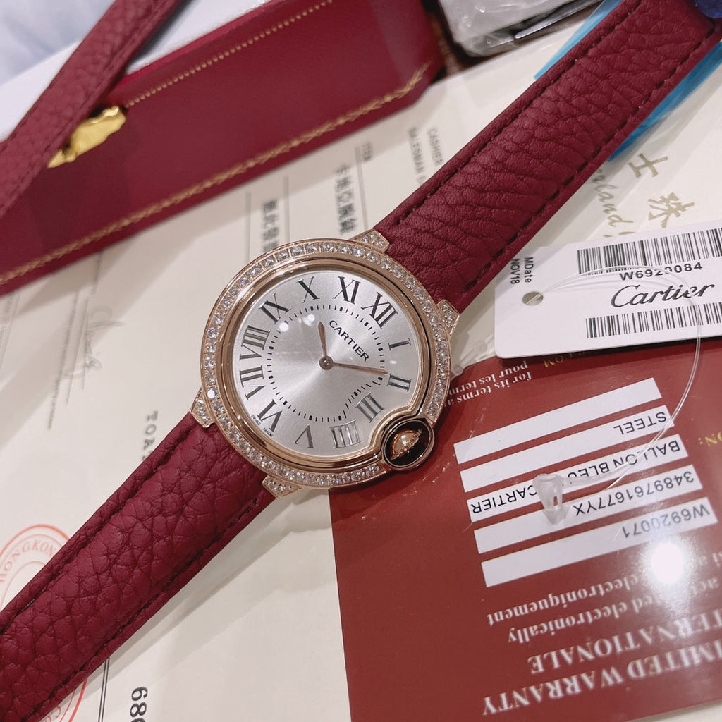 Cartier Ballon Bleu 36mm Diamond Leather