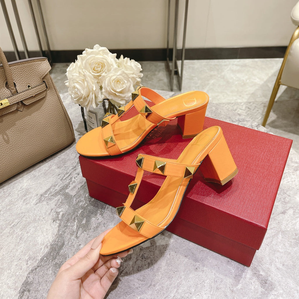 Valentino Roman Stud Sandals Heel Height Sheepskin