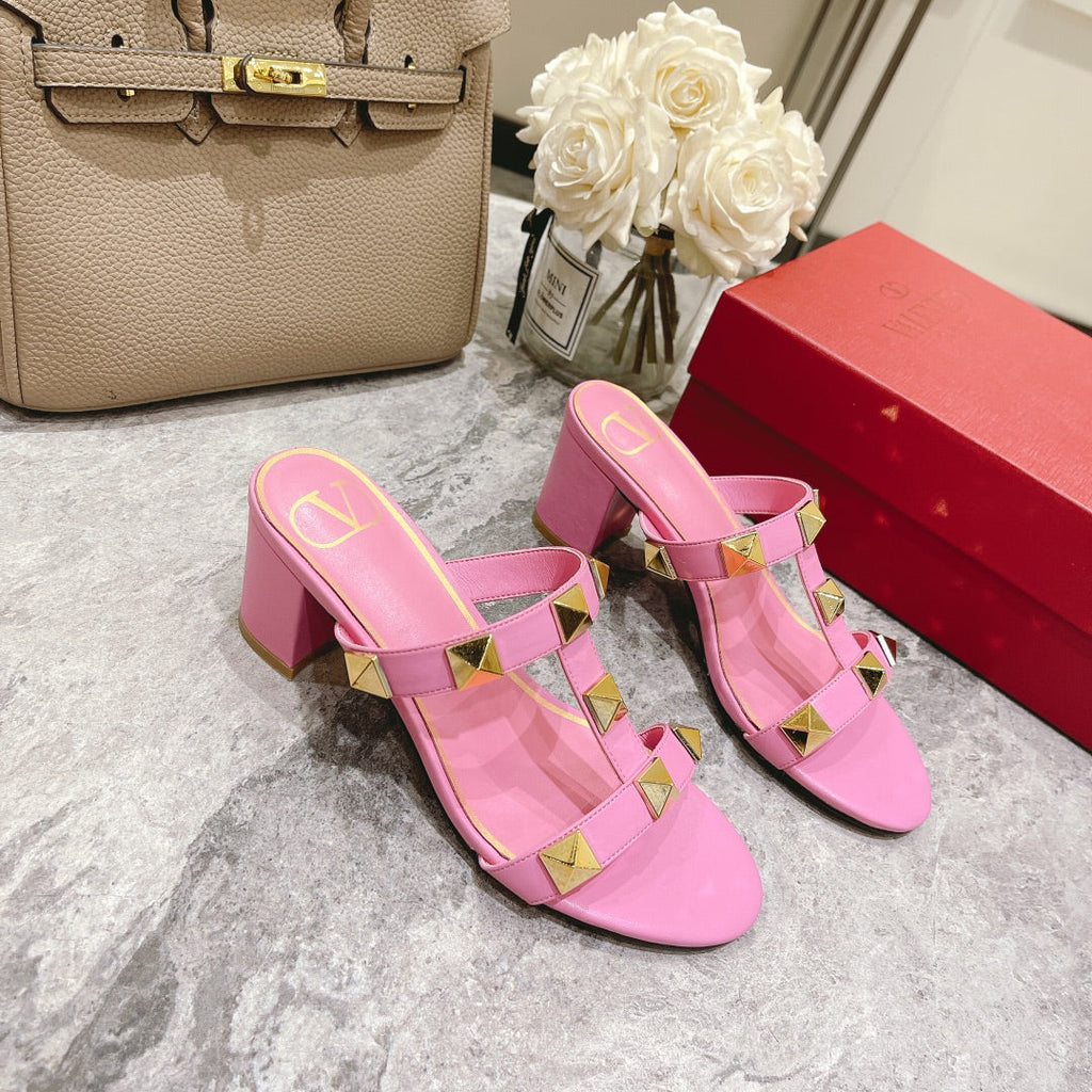 Valentino Roman Stud Sandals Heel Height Sheepskin