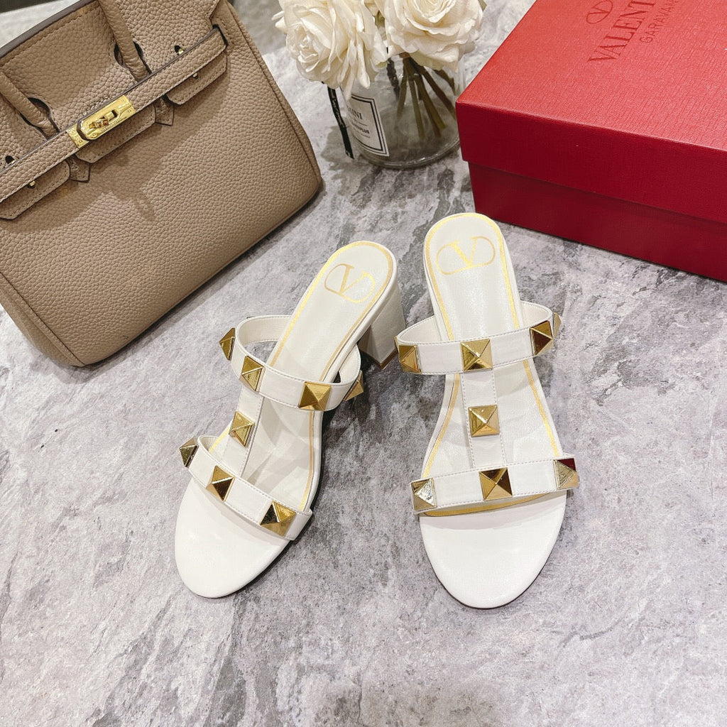 Valentino Roman Stud Sandals Heel Height Sheepskin