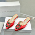 Manolo Buckle Flast Mules Red Silk 327518