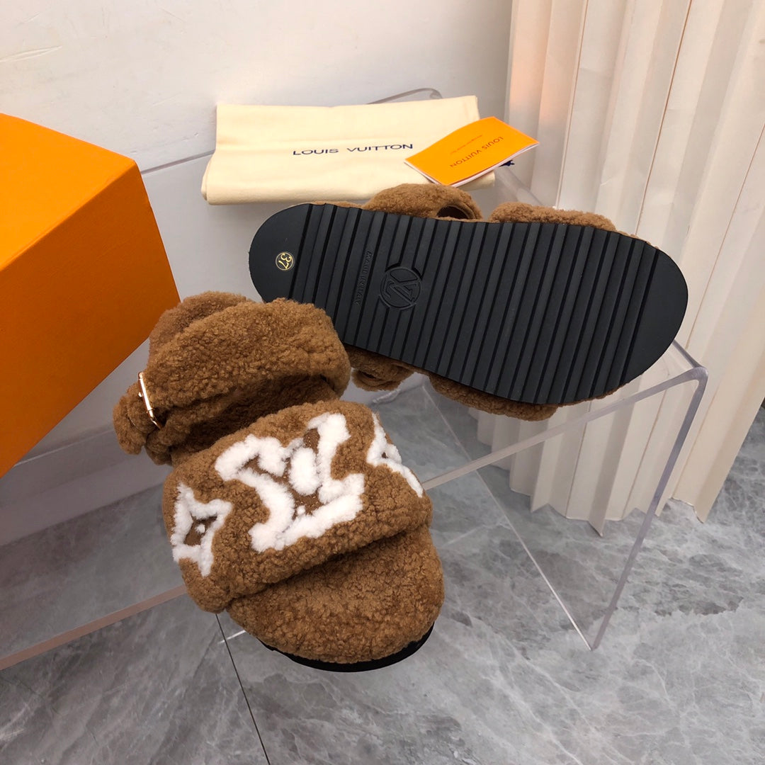 LV Paseo Flat Comfort Mule Dark Brown Wool