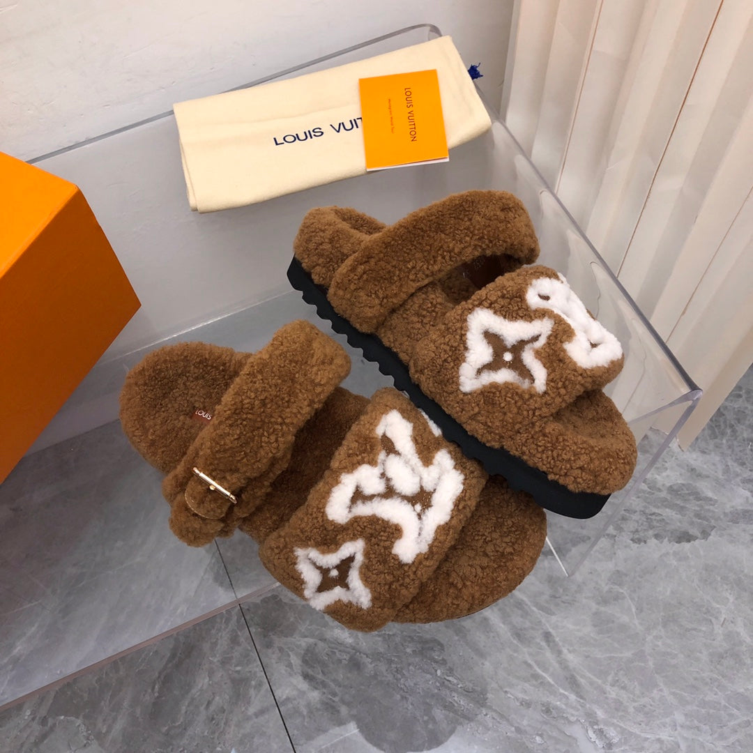 LV Paseo Flat Comfort Mule Dark Brown Wool