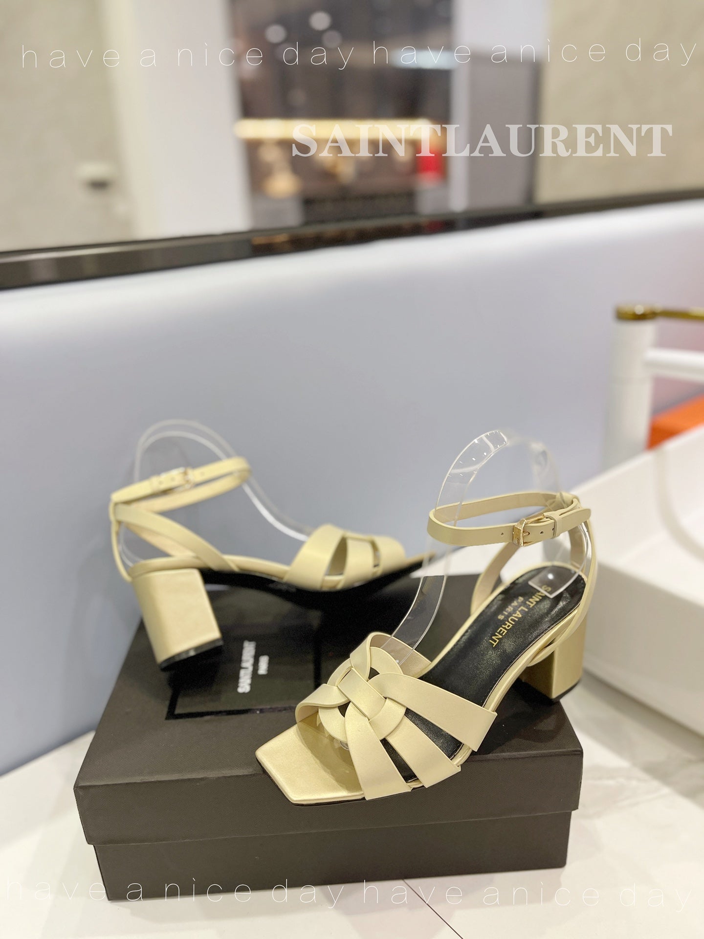 SL TRIBUTE SANDAL PASTEL YELLOW CALFSKIN