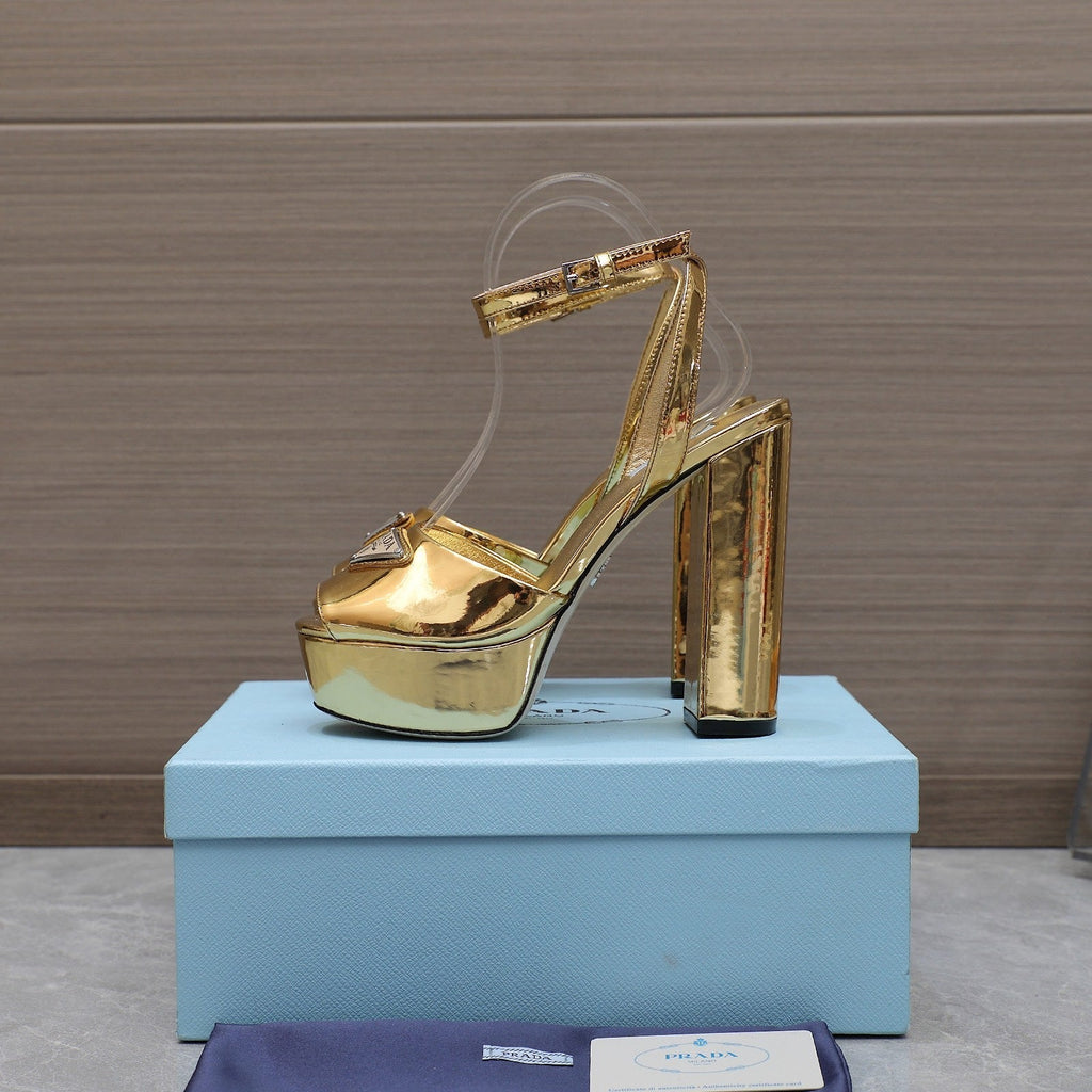 Prada Sandal 130mm Gold Patent Leather