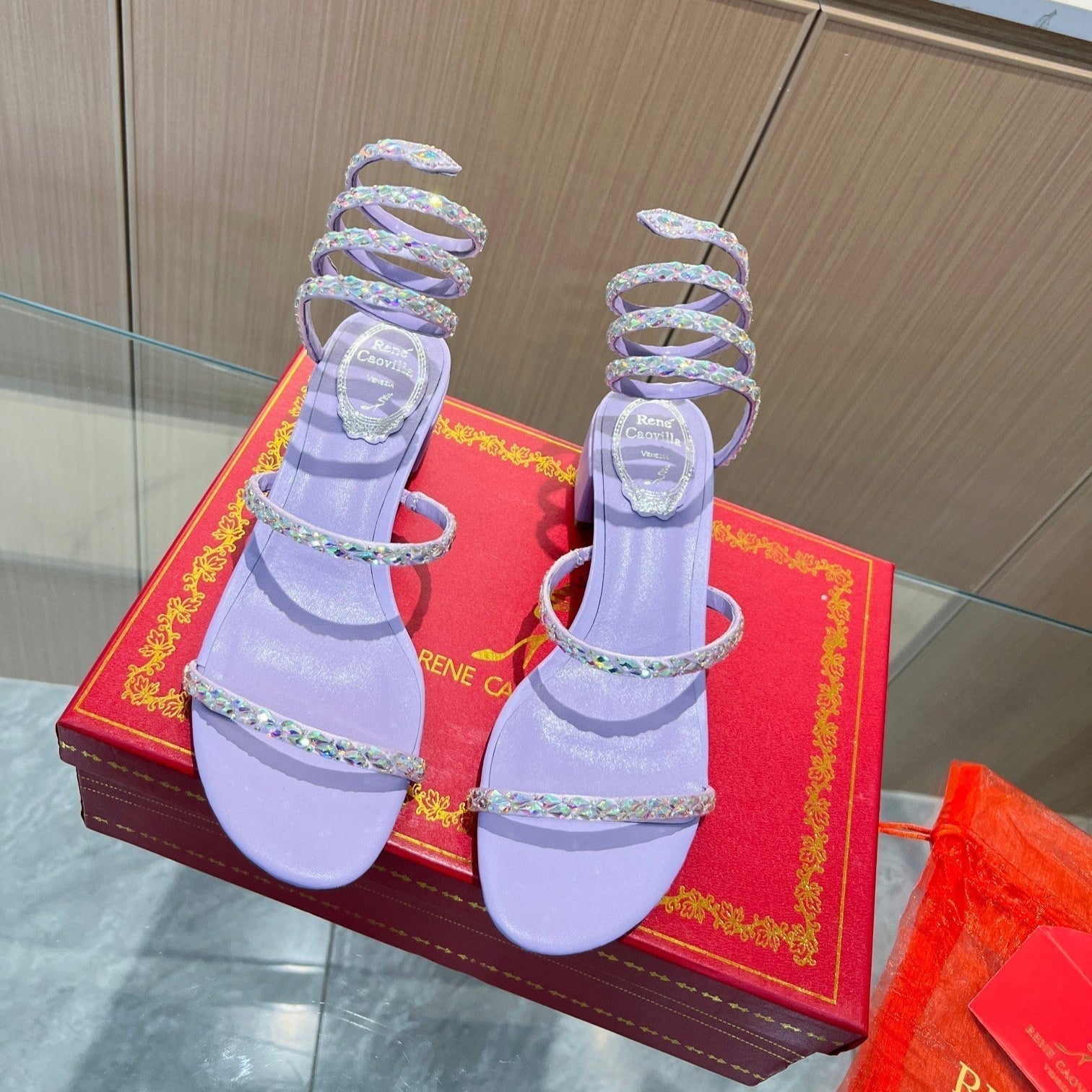RC Diamond Sandals Purple Silk Creole Glass Diamond 341985