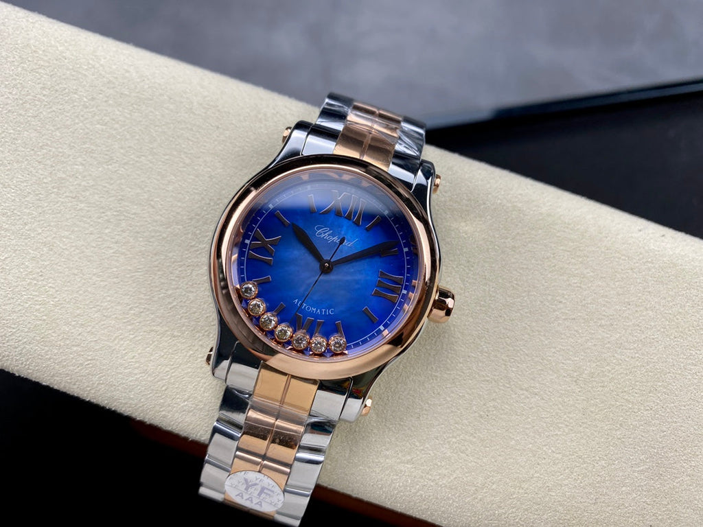 Happy Diamonds 36mm Pink Gold Deep Blue Dial
