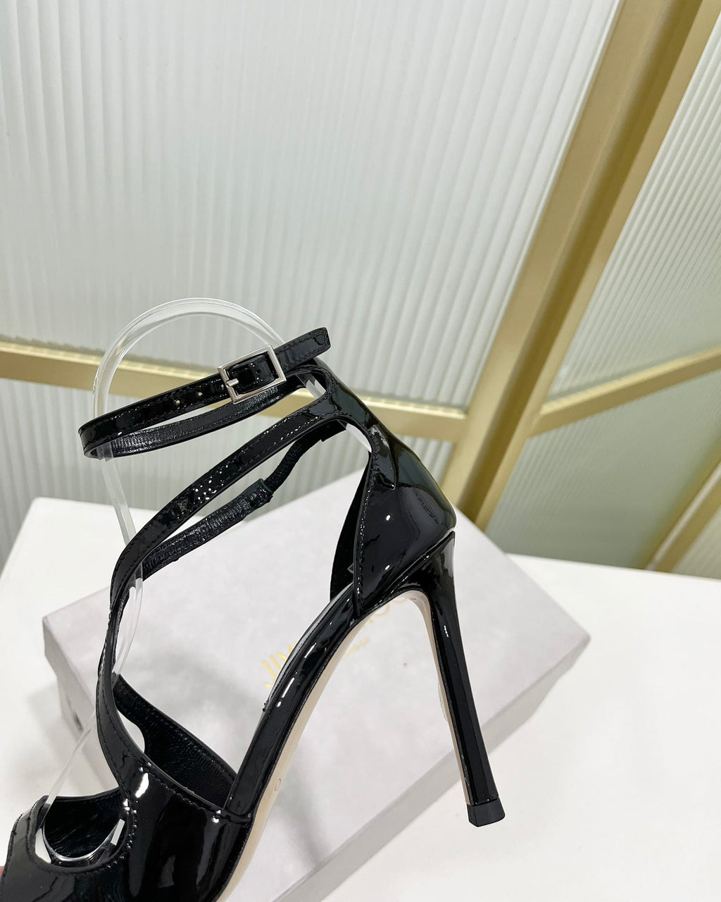 Jimmy Azia 95 In Black Glossy Cowhide Sandals 587707