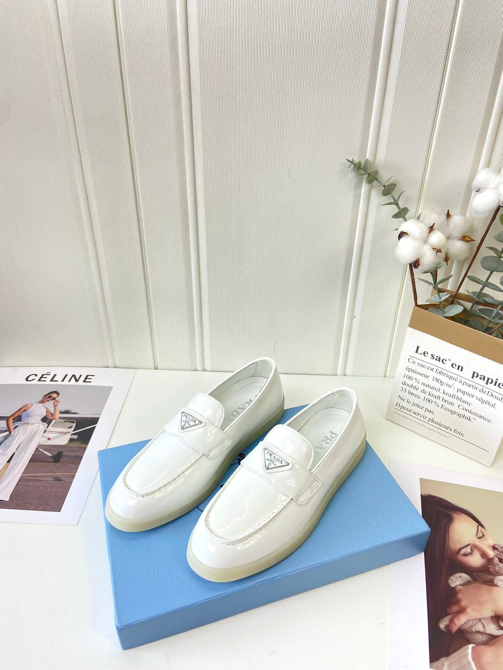 Prada Silhouette Loafers White Patent Leather 839213