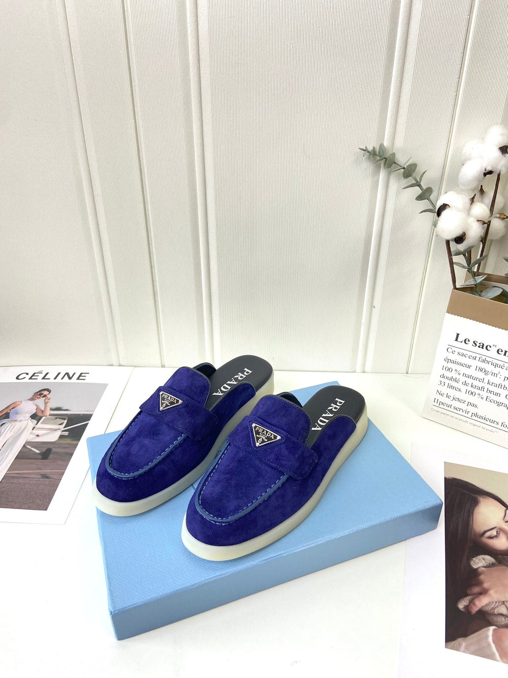 Prada Silhouette Mule Dark Blue Soft Suede 839208