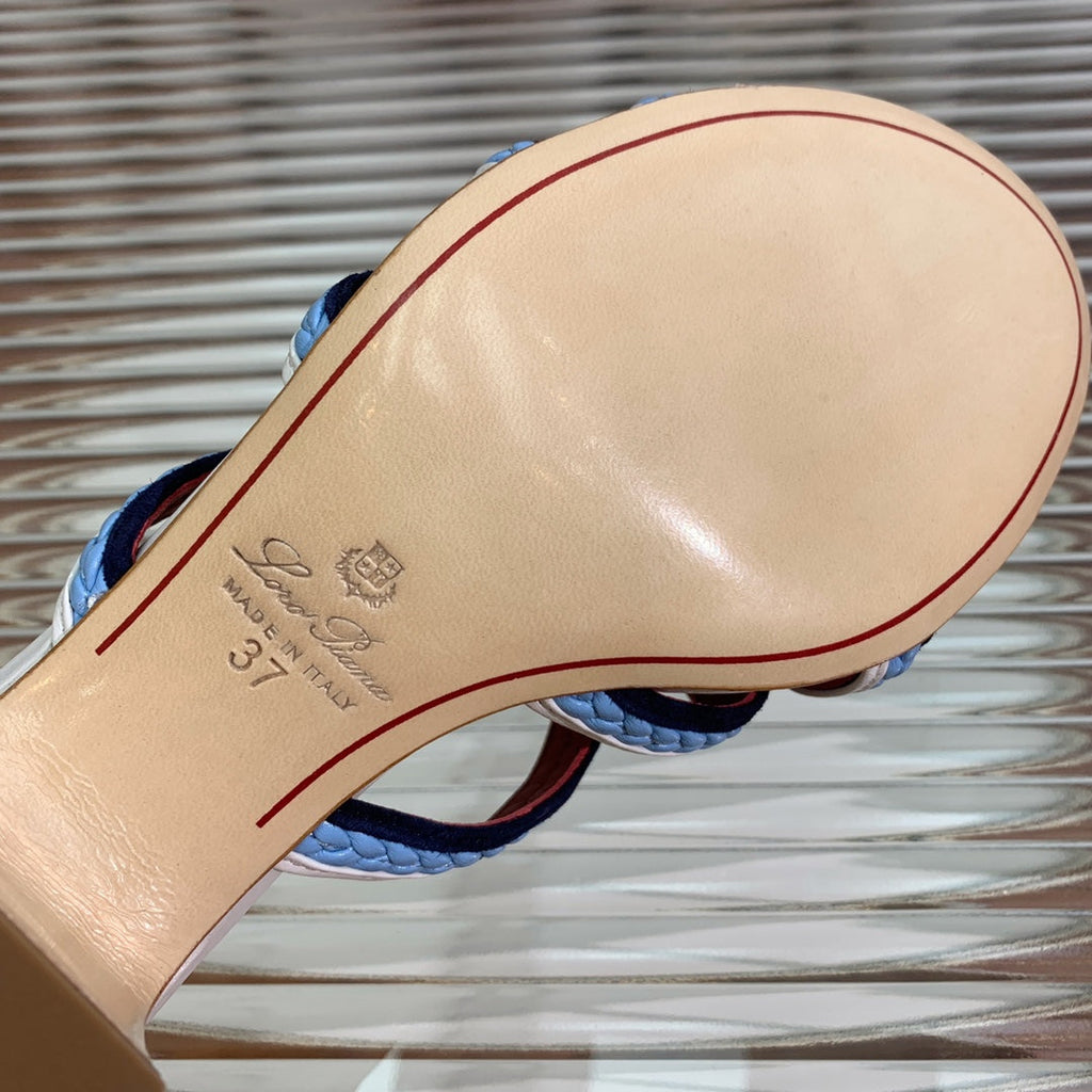 High Hee 60 Sprightly Charms Mule Sandal White Cloud Blue Navy Calfskin