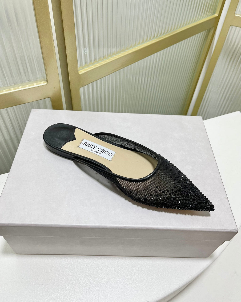 Jimmy Mule In Black Mesh Fabric With Swarovski Crystal 597874
