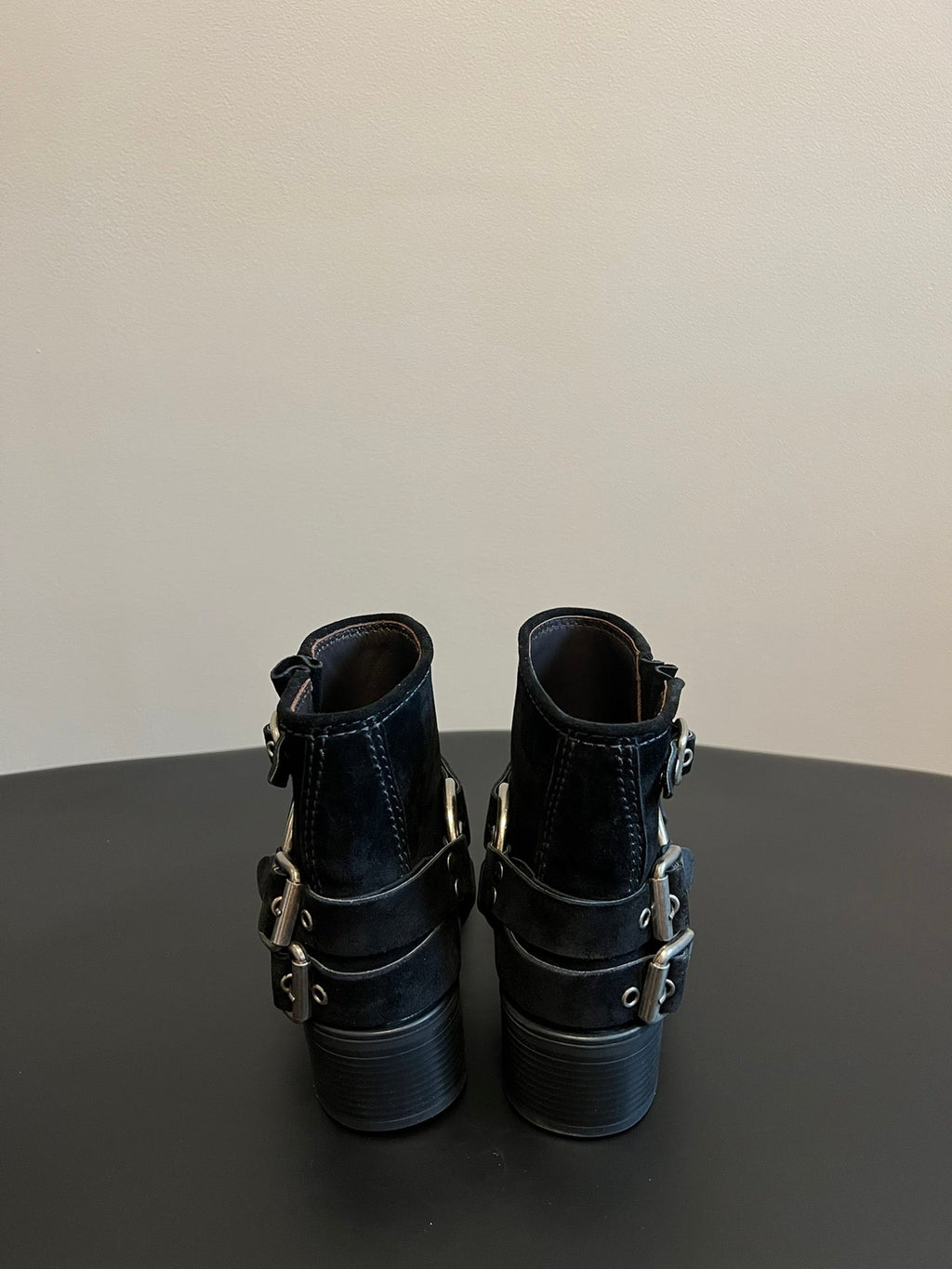 Miu 26s Ankle Boots In Black Suede Silver Hardware